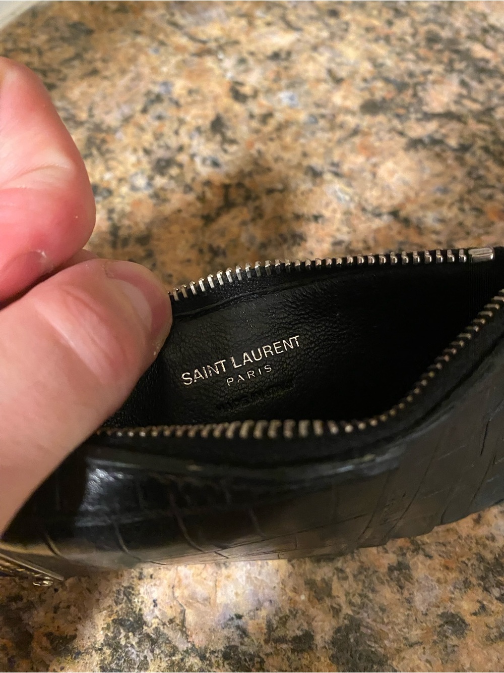 Saint Laurent Black Croc-Embossed Leather Zip Card Case with Gold Logo - Picture 2 of 4